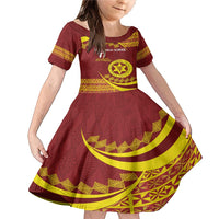 Personalised Tonga High School Family Matching Mermaid Dress and Hawaiian Shirt Happy 77 Years Anniversary LT14 Daughter's Dress Maroon - Polynesian Pride