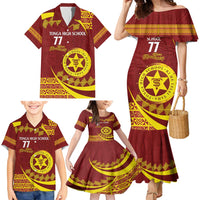 Personalised Tonga High School Family Matching Mermaid Dress and Hawaiian Shirt Happy 77 Years Anniversary LT14 - Polynesian Pride