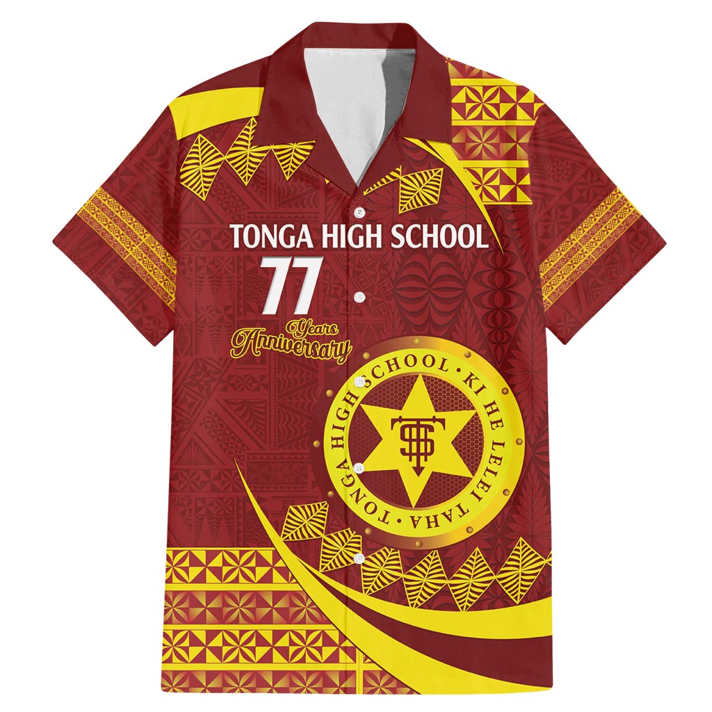 Personalised Tonga High School Family Matching Mermaid Dress and Hawaiian Shirt Happy 77 Years Anniversary LT14 Dad's Shirt - Short Sleeve Maroon - Polynesian Pride