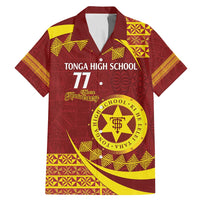 Personalised Tonga High School Family Matching Mermaid Dress and Hawaiian Shirt Happy 77 Years Anniversary LT14 Dad's Shirt - Short Sleeve Maroon - Polynesian Pride
