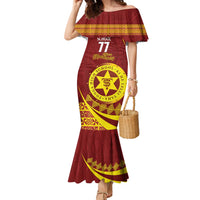 Personalised Tonga High School Family Matching Mermaid Dress and Hawaiian Shirt Happy 77 Years Anniversary LT14 Mom's Dress Maroon - Polynesian Pride