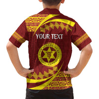 Personalised Tonga High School Family Matching Off Shoulder Short Dress and Hawaiian Shirt Happy 77 Years Anniversary LT14 - Polynesian Pride
