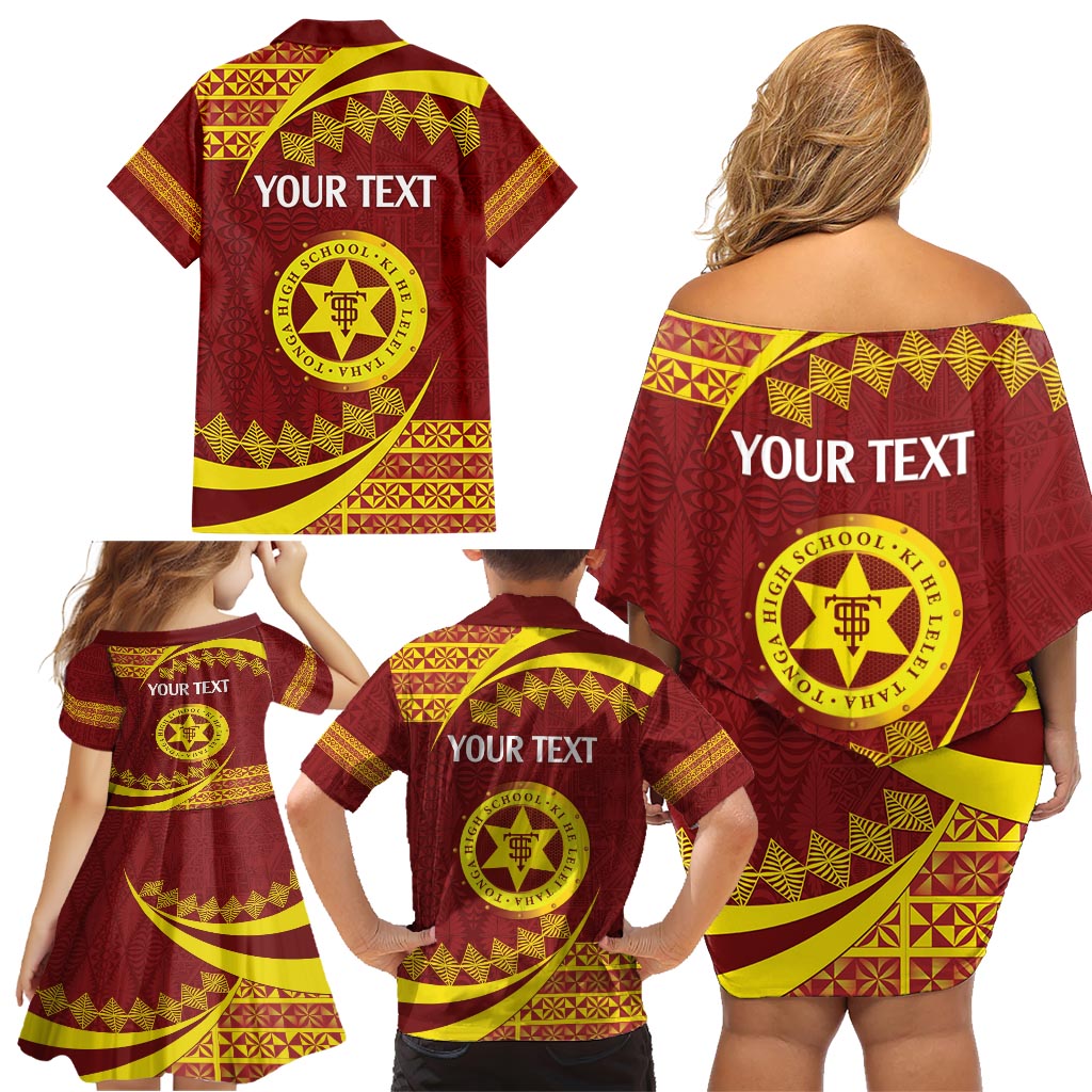 Personalised Tonga High School Family Matching Off Shoulder Short Dress and Hawaiian Shirt Happy 77 Years Anniversary LT14 - Polynesian Pride