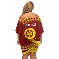 Personalised Tonga High School Family Matching Off Shoulder Short Dress and Hawaiian Shirt Happy 77 Years Anniversary LT14 - Polynesian Pride
