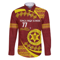 Personalised Tonga High School Family Matching Puletasi and Hawaiian Shirt Happy 77 Years Anniversary LT14 Dad's Shirt - Long Sleeve Maroon - Polynesian Pride