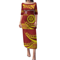 Personalised Tonga High School Family Matching Puletasi and Hawaiian Shirt Happy 77 Years Anniversary LT14 Mom's Dress Maroon - Polynesian Pride