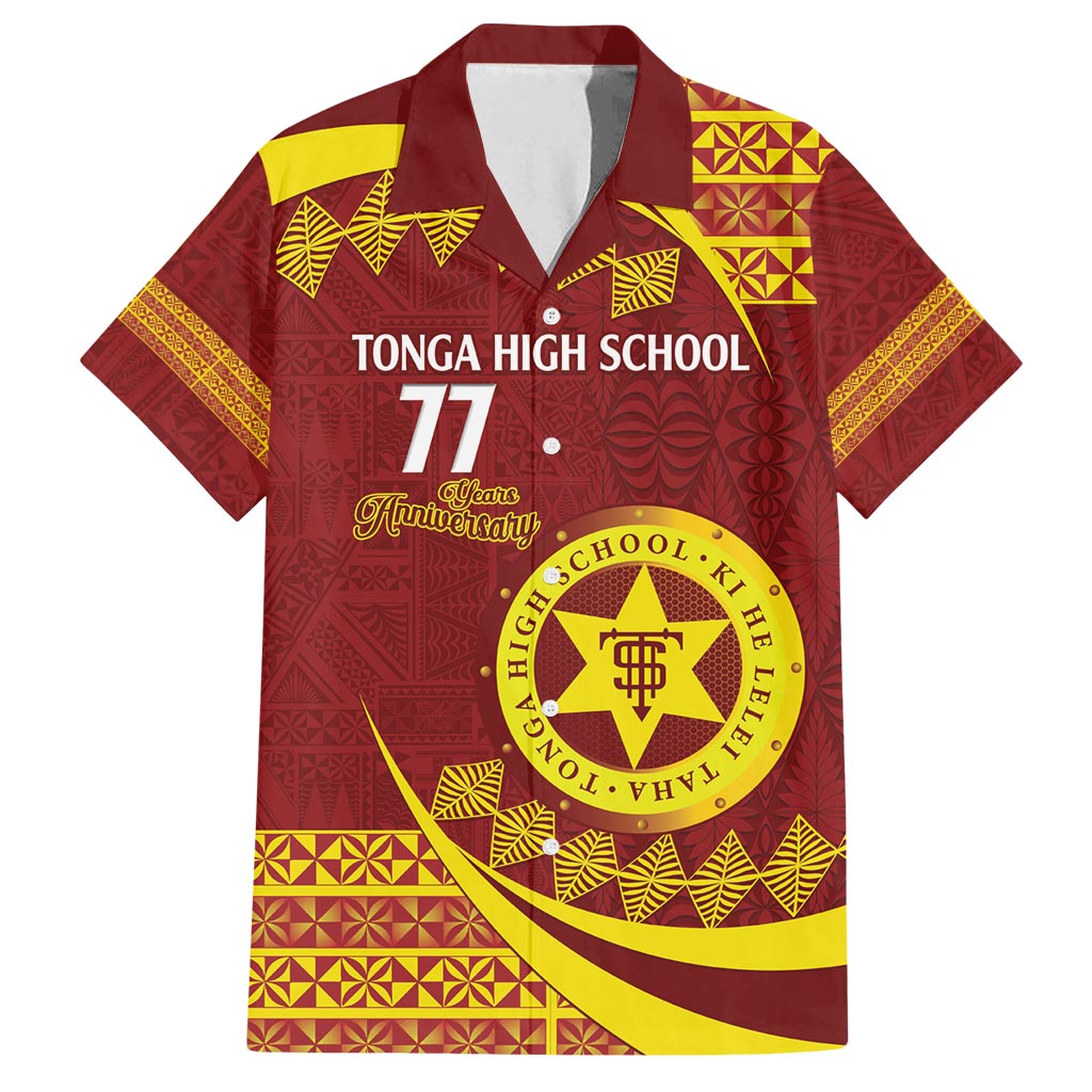 Personalised Tonga High School Family Matching Summer Maxi Dress and Hawaiian Shirt Happy 77 Years Anniversary LT14 Dad's Shirt - Short Sleeve Maroon - Polynesian Pride
