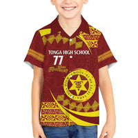Personalised Tonga High School Family Matching Tank Maxi Dress and Hawaiian Shirt Happy 77 Years Anniversary LT14 Son's Shirt Maroon - Polynesian Pride