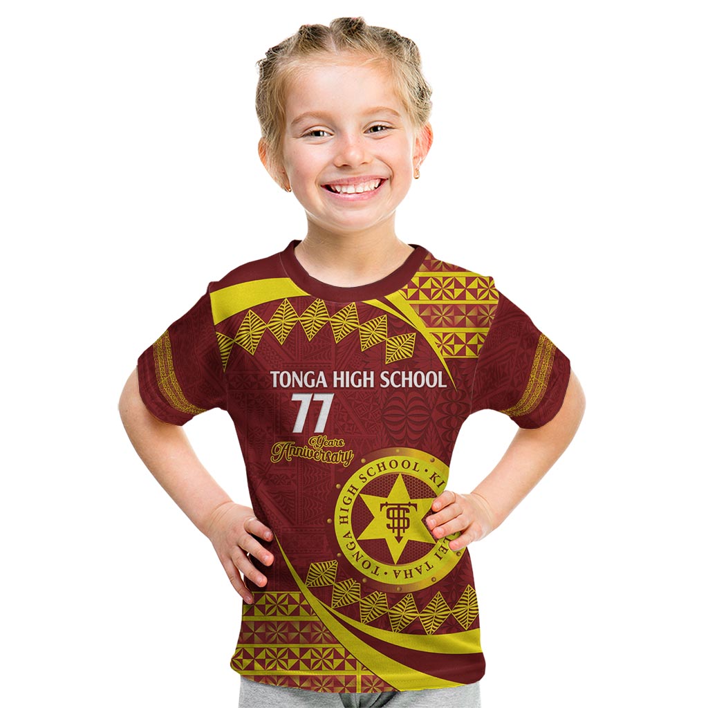 Personalised Tonga High School Kid T Shirt Happy 77 Years Anniversary LT14 Maroon - Polynesian Pride