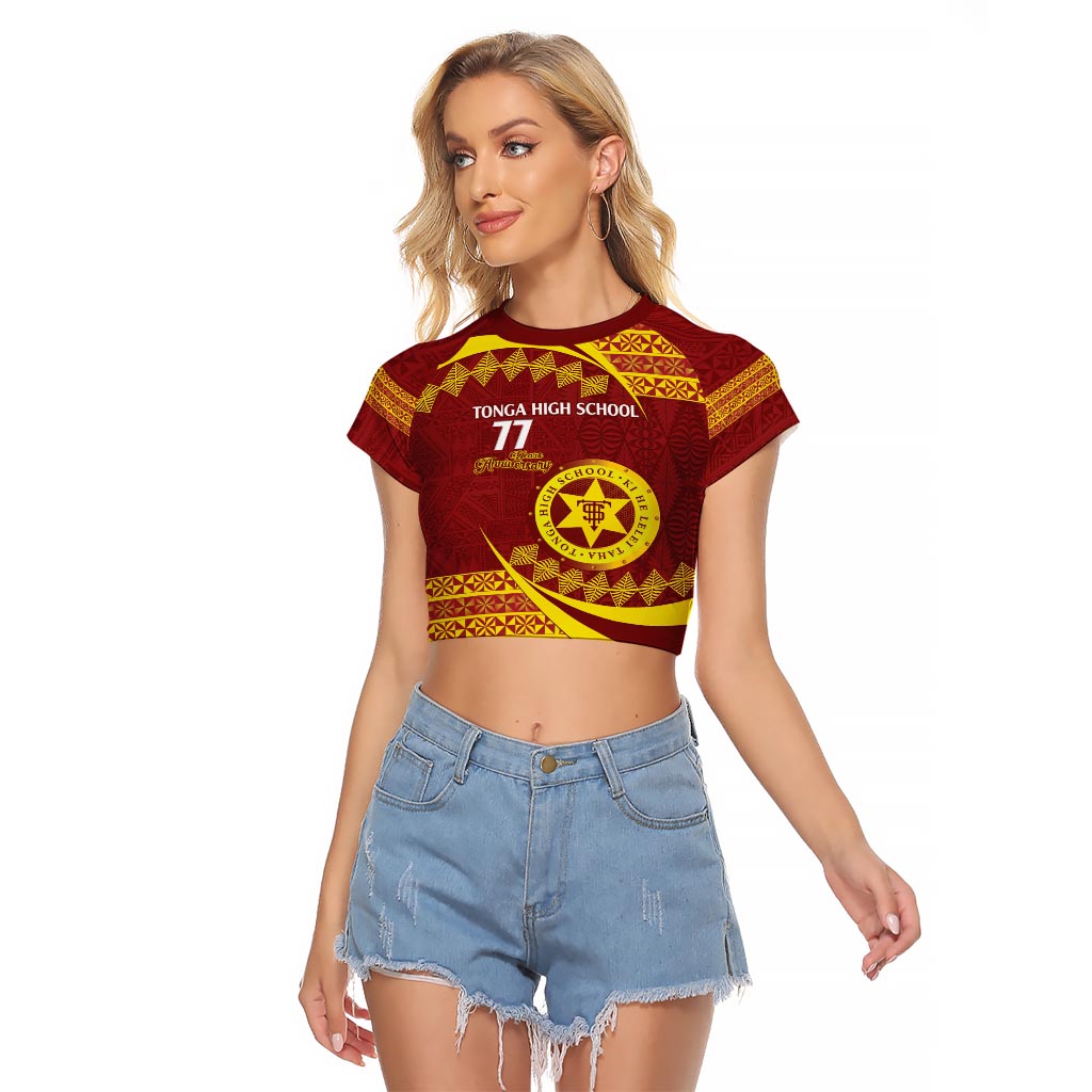 Personalised Tonga High School Raglan Cropped T Shirt Happy 77 Years Anniversary LT14 Female Maroon - Polynesian Pride