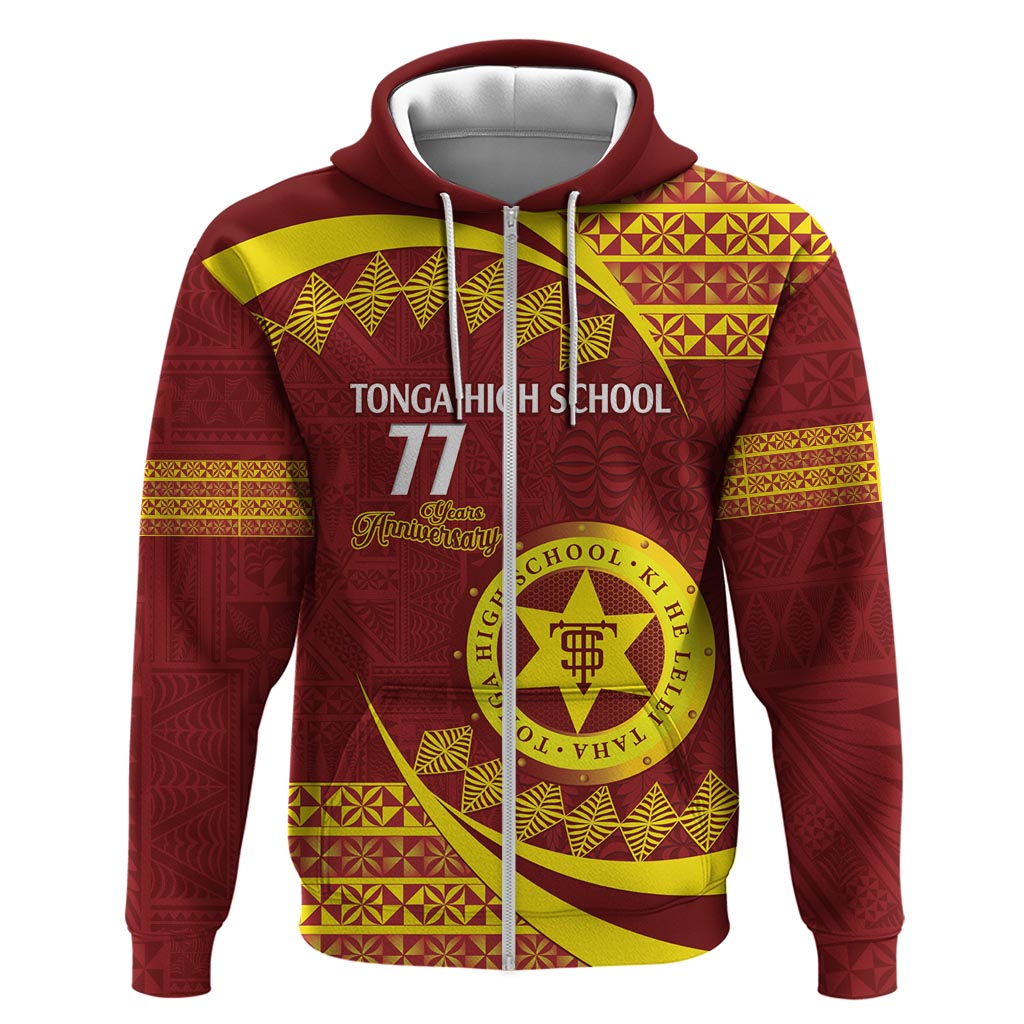 Personalised Tonga High School Zip Hoodie Happy 77 Years Anniversary LT14 Zip Hoodie Maroon - Polynesian Pride