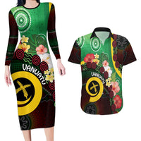 Long God Yumi Stanap Vanuatu Couples Matching Long Sleeve Bodycon Dress and Hawaiian Shirt Tropical Flowers Aboriginal Pattern LT14 Green - Polynesian Pride