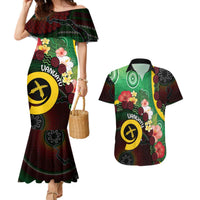 Long God Yumi Stanap Vanuatu Couples Matching Mermaid Dress and Hawaiian Shirt Tropical Flowers Aboriginal Pattern LT14 Green - Polynesian Pride