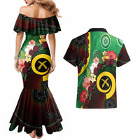 Long God Yumi Stanap Vanuatu Couples Matching Mermaid Dress and Hawaiian Shirt Tropical Flowers Aboriginal Pattern LT14 - Polynesian Pride