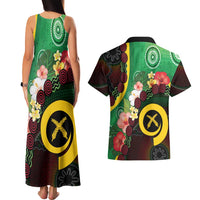 Long God Yumi Stanap Vanuatu Couples Matching Tank Maxi Dress and Hawaiian Shirt Tropical Flowers Aboriginal Pattern LT14 - Polynesian Pride