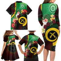 Long God Yumi Stanap Vanuatu Family Matching Long Sleeve Bodycon Dress and Hawaiian Shirt Tropical Flowers Aboriginal Pattern LT14 - Polynesian Pride