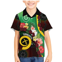 Long God Yumi Stanap Vanuatu Family Matching Mermaid Dress and Hawaiian Shirt Tropical Flowers Aboriginal Pattern LT14 Son's Shirt Green - Polynesian Pride