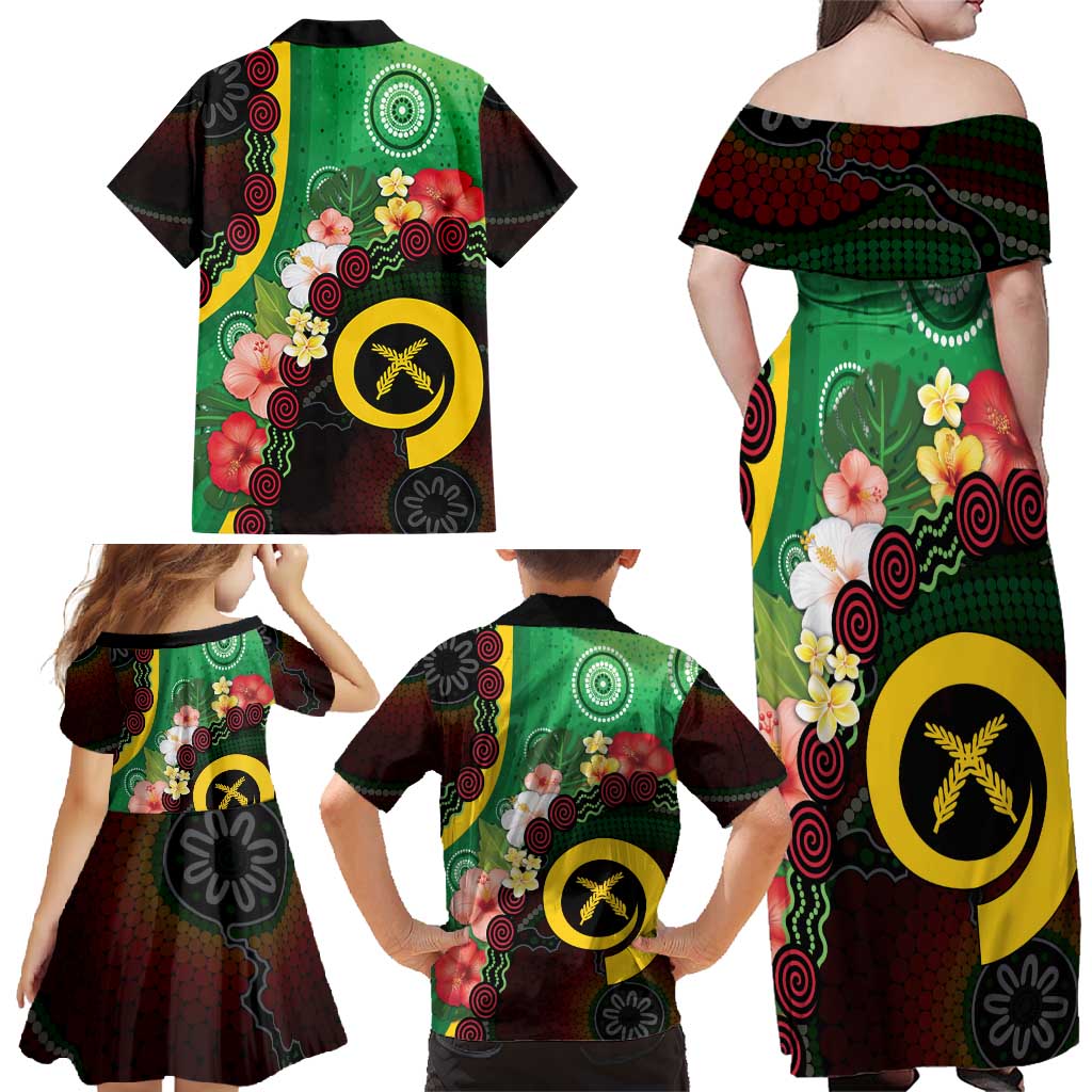 Long God Yumi Stanap Vanuatu Family Matching Off Shoulder Maxi Dress and Hawaiian Shirt Tropical Flowers Aboriginal Pattern LT14 - Polynesian Pride