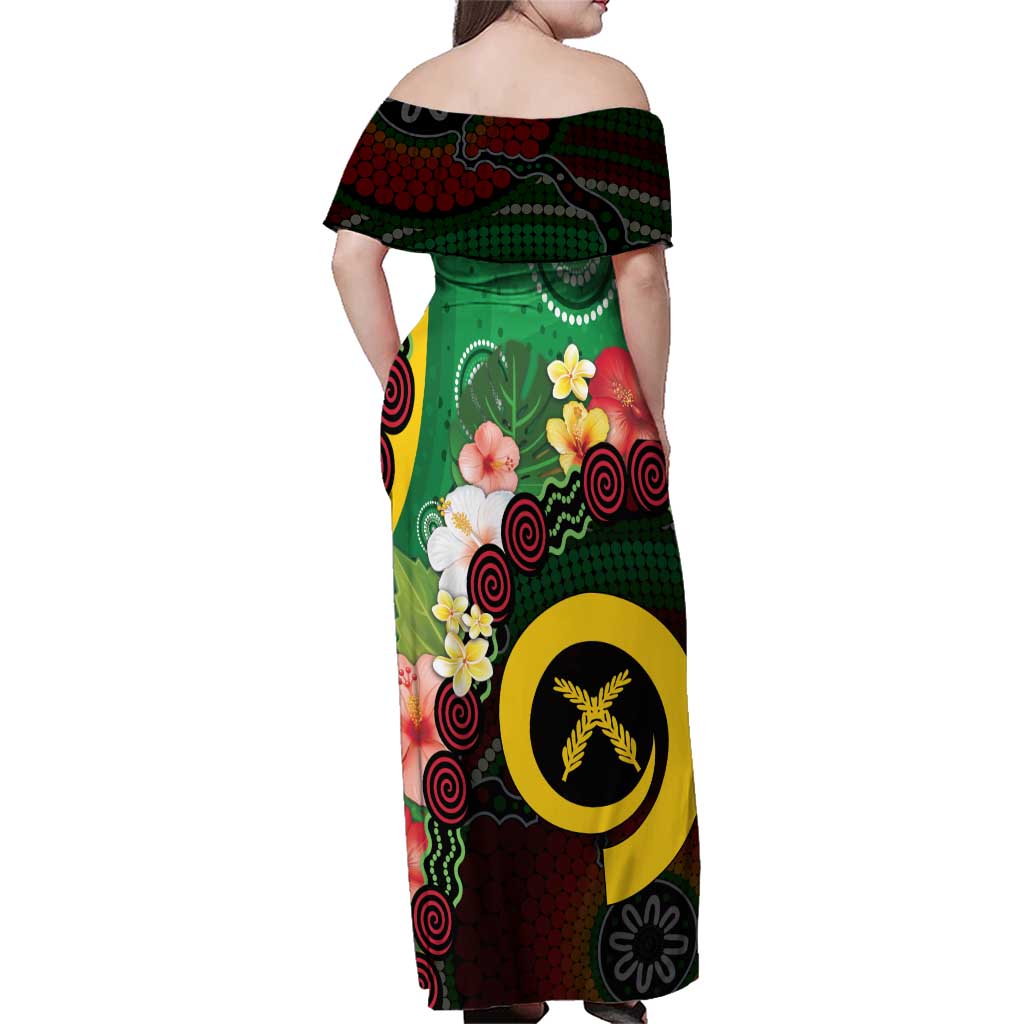 Long God Yumi Stanap Vanuatu Family Matching Off Shoulder Maxi Dress and Hawaiian Shirt Tropical Flowers Aboriginal Pattern LT14 - Polynesian Pride