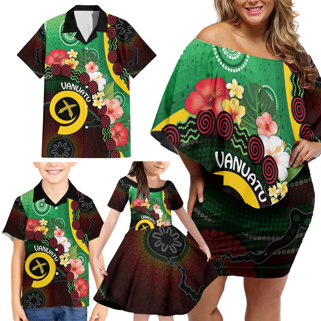 Long God Yumi Stanap Vanuatu Family Matching Off Shoulder Short Dress and Hawaiian Shirt Tropical Flowers Aboriginal Pattern LT14 - Polynesian Pride