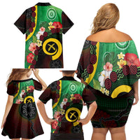 Long God Yumi Stanap Vanuatu Family Matching Off Shoulder Short Dress and Hawaiian Shirt Tropical Flowers Aboriginal Pattern LT14 - Polynesian Pride