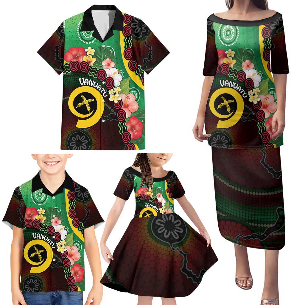Long God Yumi Stanap Vanuatu Family Matching Puletasi and Hawaiian Shirt Tropical Flowers Aboriginal Pattern LT14 - Polynesian Pride