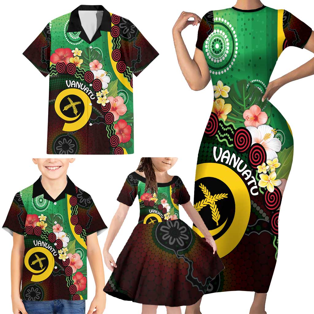 Long God Yumi Stanap Vanuatu Family Matching Short Sleeve Bodycon Dress and Hawaiian Shirt Tropical Flowers Aboriginal Pattern LT14 - Polynesian Pride