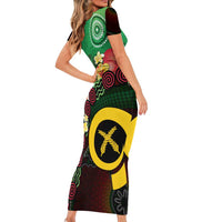 Long God Yumi Stanap Vanuatu Family Matching Short Sleeve Bodycon Dress and Hawaiian Shirt Tropical Flowers Aboriginal Pattern LT14 - Polynesian Pride