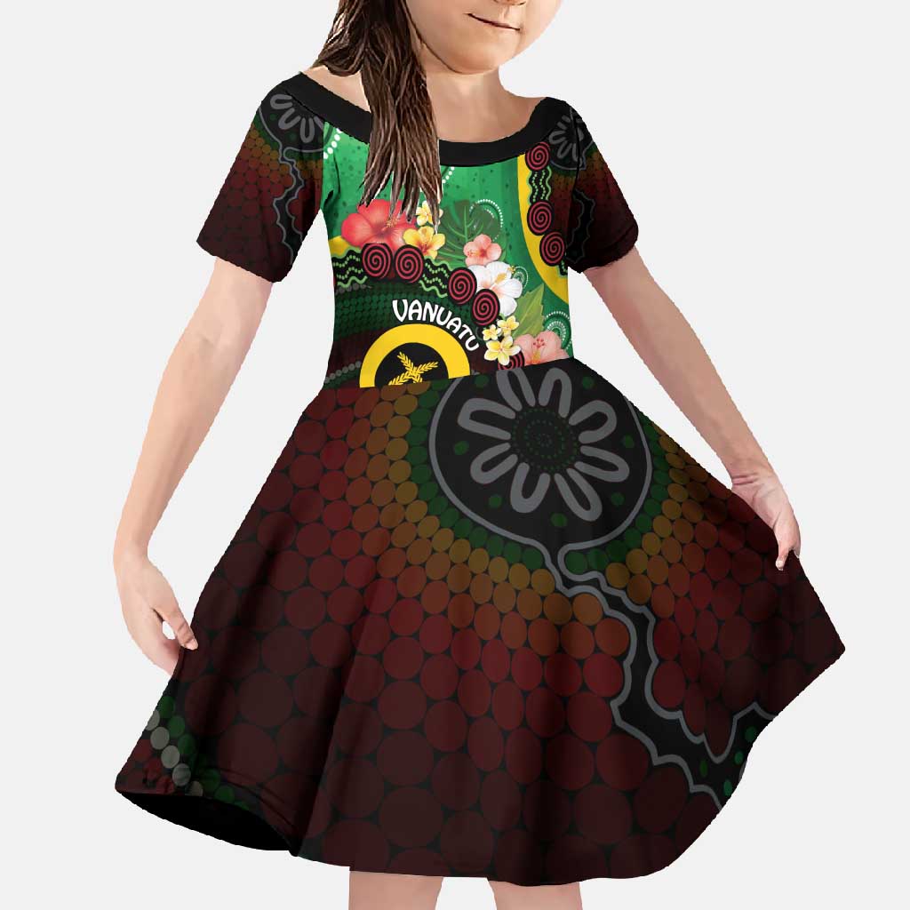 Long God Yumi Stanap Vanuatu Family Matching Summer Maxi Dress and Hawaiian Shirt Tropical Flowers Aboriginal Pattern LT14 Daughter's Dress Green - Polynesian Pride