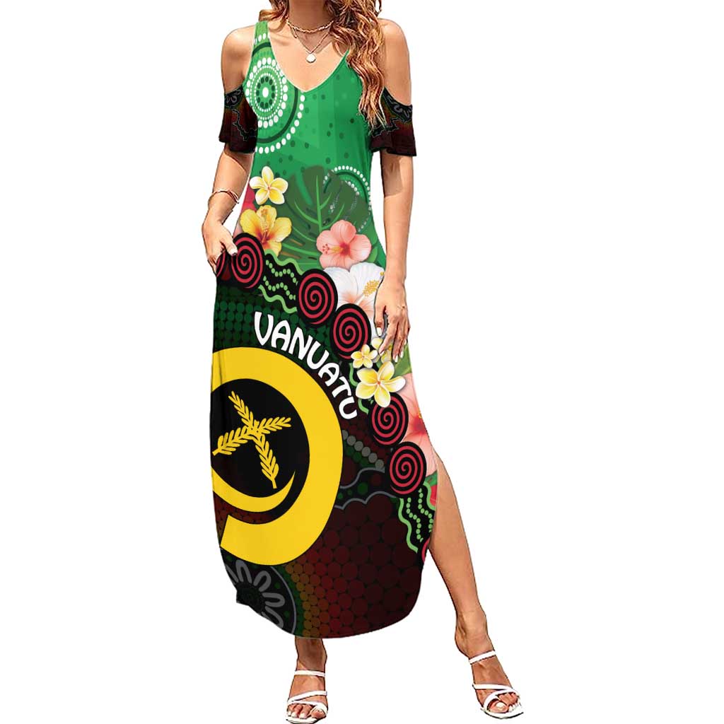 Long God Yumi Stanap Vanuatu Family Matching Summer Maxi Dress and Hawaiian Shirt Tropical Flowers Aboriginal Pattern LT14 Mom's Dress Green - Polynesian Pride