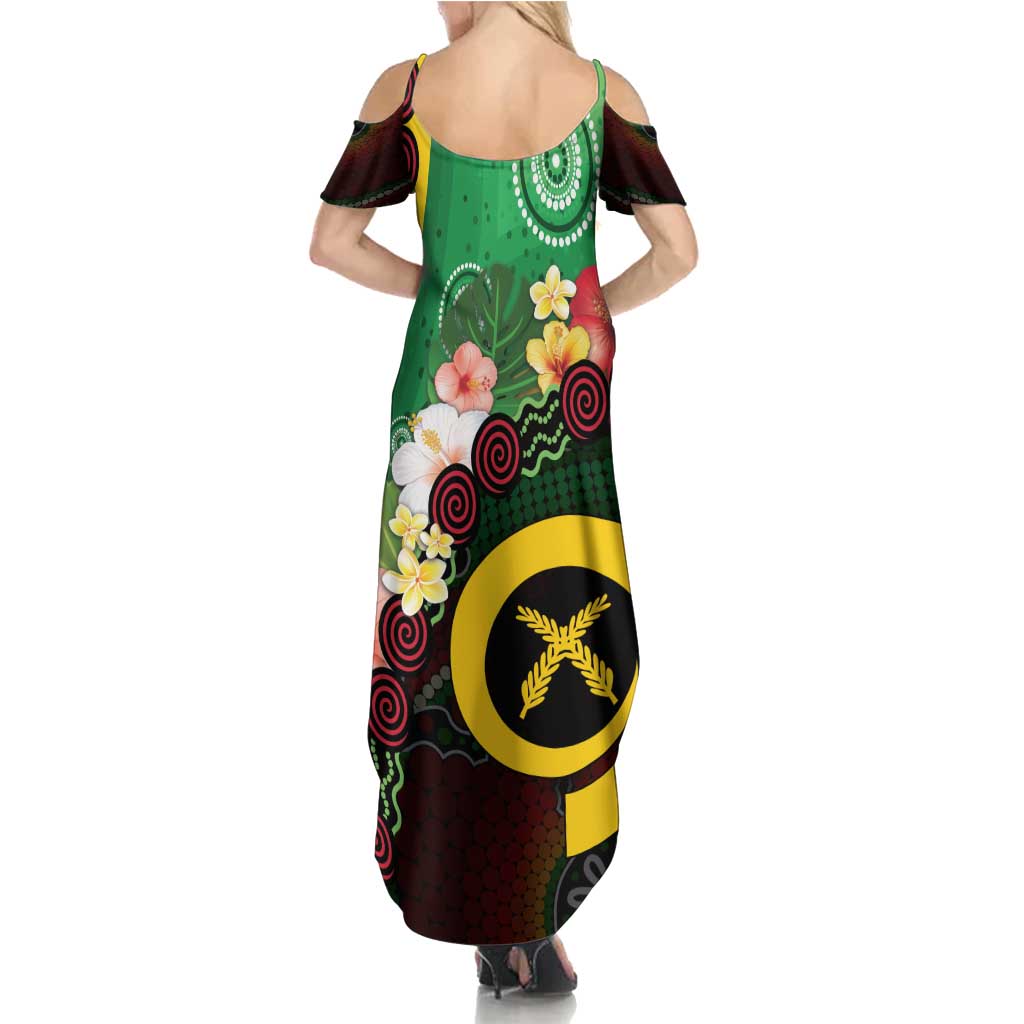 Long God Yumi Stanap Vanuatu Family Matching Summer Maxi Dress and Hawaiian Shirt Tropical Flowers Aboriginal Pattern LT14 - Polynesian Pride