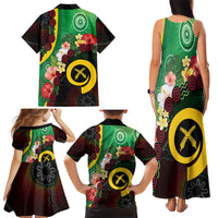 Long God Yumi Stanap Vanuatu Family Matching Tank Maxi Dress and Hawaiian Shirt Tropical Flowers Aboriginal Pattern LT14 - Polynesian Pride