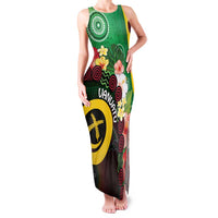 Long God Yumi Stanap Vanuatu Family Matching Tank Maxi Dress and Hawaiian Shirt Tropical Flowers Aboriginal Pattern LT14 Mom's Dress Green - Polynesian Pride