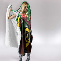 Long God Yumi Stanap Vanuatu Hooded Blanket Tropical Flowers Aboriginal Pattern