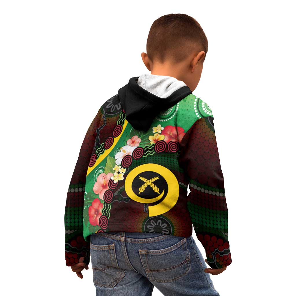 Long God Yumi Stanap Vanuatu Kid Hoodie Tropical Flowers Aboriginal Pattern