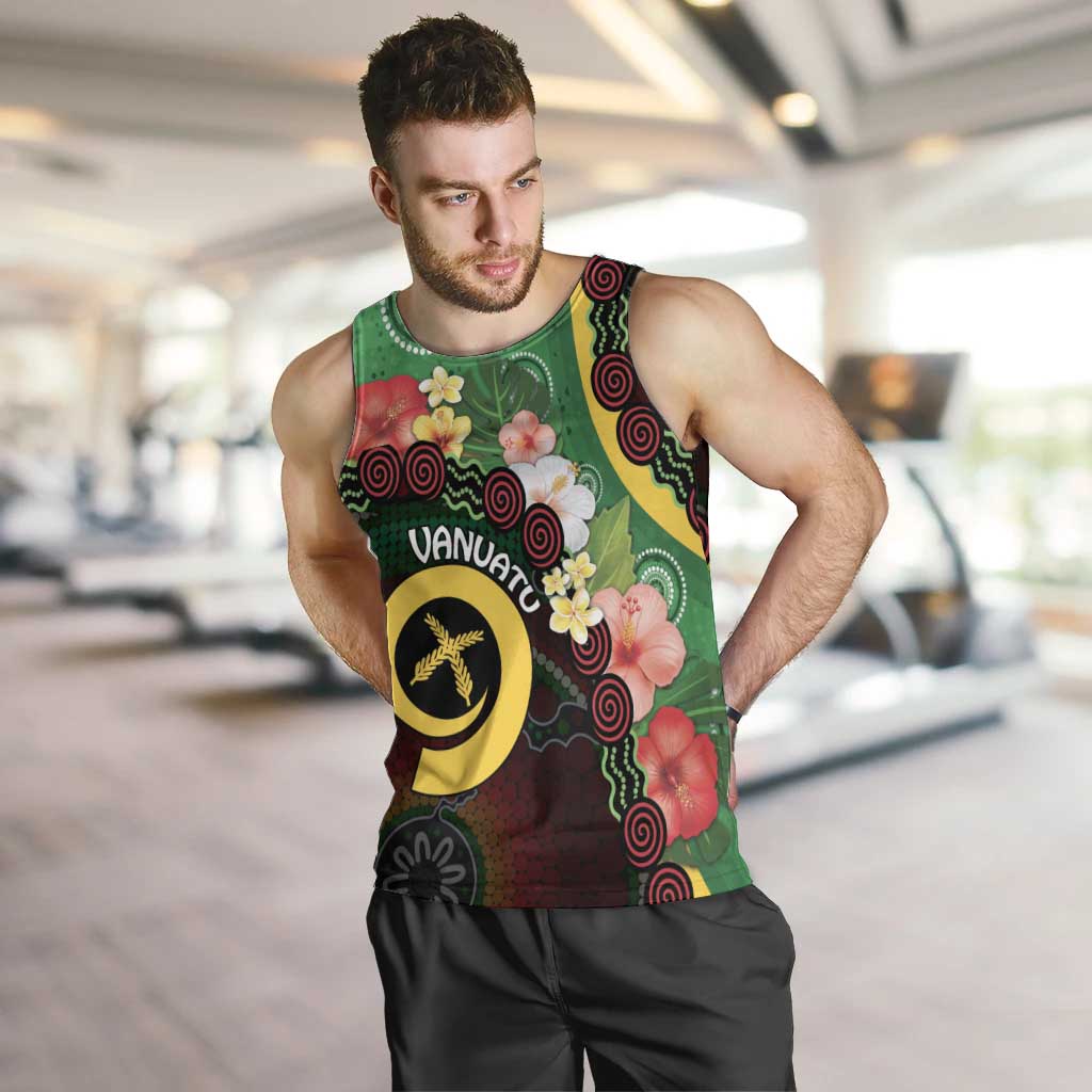 Long God Yumi Stanap Vanuatu Men Tank Top Tropical Flowers Aboriginal Pattern LT14 Green - Polynesian Pride