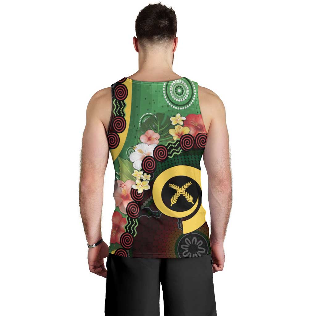 Long God Yumi Stanap Vanuatu Men Tank Top Tropical Flowers Aboriginal Pattern LT14 - Polynesian Pride