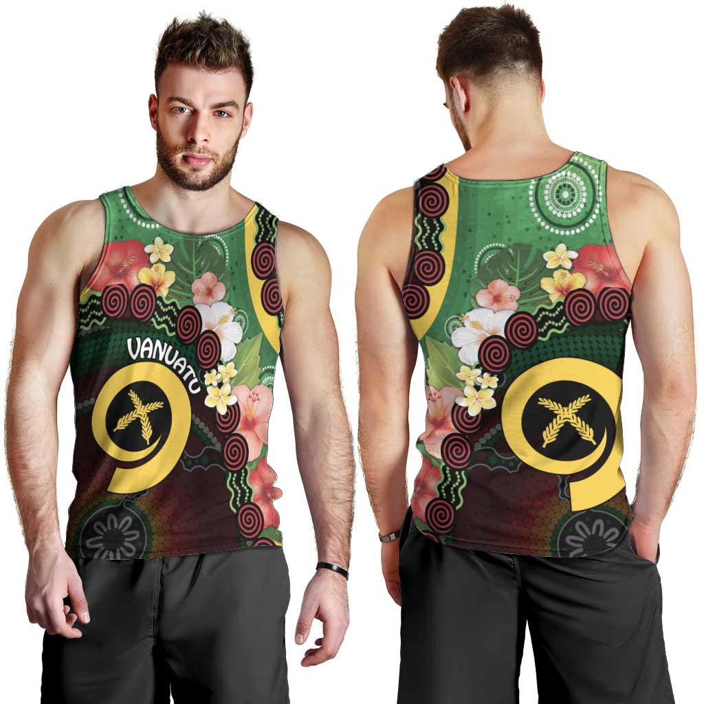 Long God Yumi Stanap Vanuatu Men Tank Top Tropical Flowers Aboriginal Pattern LT14 - Polynesian Pride