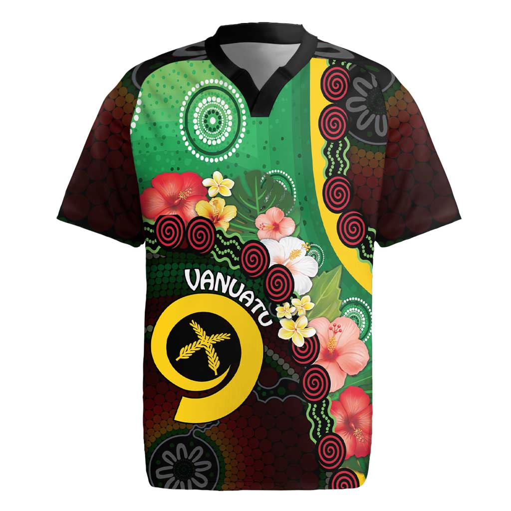 Long God Yumi Stanap Vanuatu Rugby Jersey Tropical Flowers Aboriginal Pattern LT14 Green - Polynesian Pride