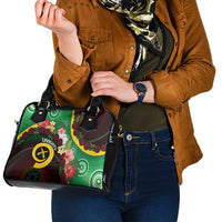Long God Yumi Stanap Vanuatu Shoulder Handbag Tropical Flowers Aboriginal Pattern