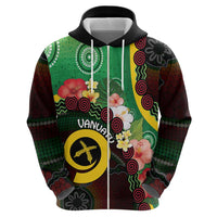 Long God Yumi Stanap Vanuatu Zip Hoodie Tropical Flowers Aboriginal Pattern LT14 - Polynesian Pride