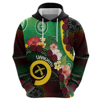 Long God Yumi Stanap Vanuatu Zip Hoodie Tropical Flowers Aboriginal Pattern LT14 - Polynesian Pride