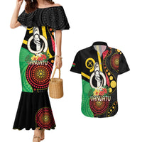 Tamtam Drum Vanuatu Couples Matching Mermaid Dress and Hawaiian Shirt Boar Tusk Aboriginal Flag Style LT14 Black - Polynesian Pride
