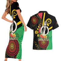 Tamtam Drum Vanuatu Couples Matching Short Sleeve Bodycon Dress and Hawaiian Shirt Boar Tusk Aboriginal Flag Style LT14 - Polynesian Pride