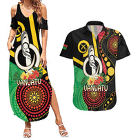 Tamtam Drum Vanuatu Couples Matching Summer Maxi Dress and Hawaiian Shirt Boar Tusk Aboriginal Flag Style LT14 Black - Polynesian Pride