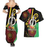 Tamtam Drum Vanuatu Couples Matching Summer Maxi Dress and Hawaiian Shirt Boar Tusk Aboriginal Flag Style LT14 - Polynesian Pride