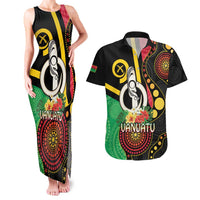 Tamtam Drum Vanuatu Couples Matching Tank Maxi Dress and Hawaiian Shirt Boar Tusk Aboriginal Flag Style LT14 Black - Polynesian Pride