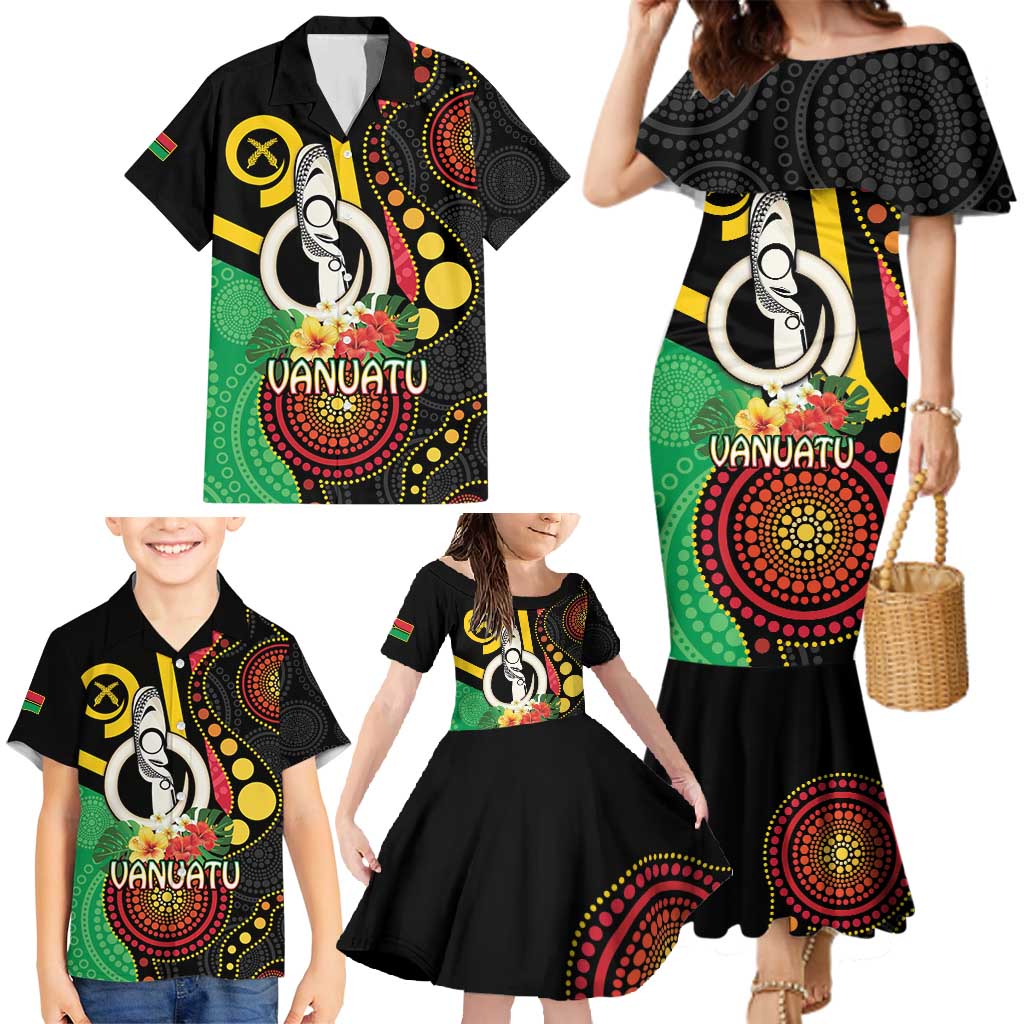 Tamtam Drum Vanuatu Family Matching Mermaid Dress and Hawaiian Shirt Boar Tusk Aboriginal Flag Style LT14 - Polynesian Pride