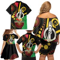 Tamtam Drum Vanuatu Family Matching Off Shoulder Short Dress and Hawaiian Shirt Boar Tusk Aboriginal Flag Style LT14 - Polynesian Pride
