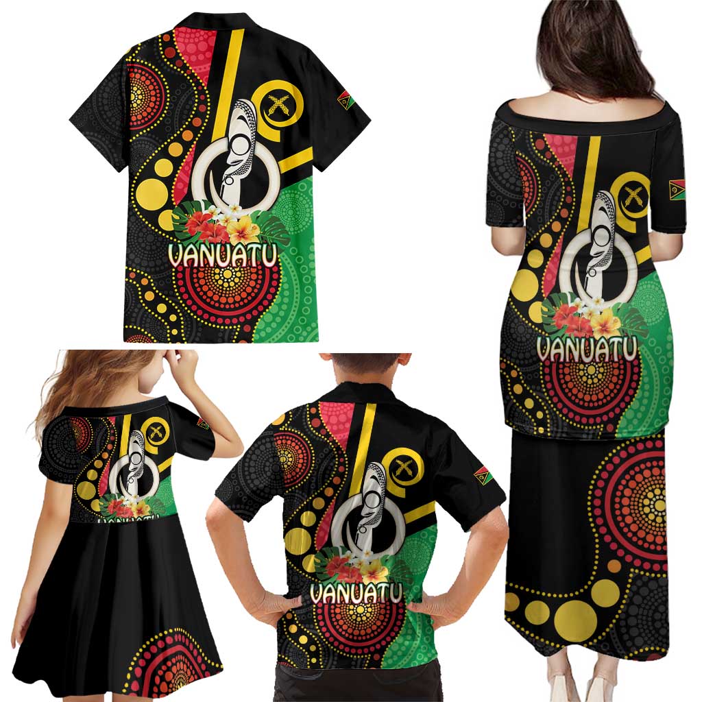 Tamtam Drum Vanuatu Family Matching Puletasi and Hawaiian Shirt Boar Tusk Aboriginal Flag Style LT14 - Polynesian Pride